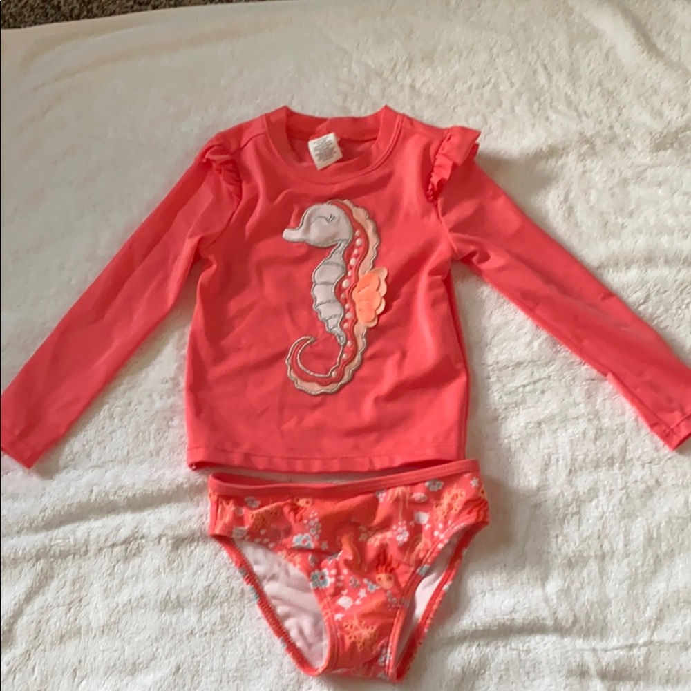Toddler Girl 2pc swimsuit with rash-guard shirt